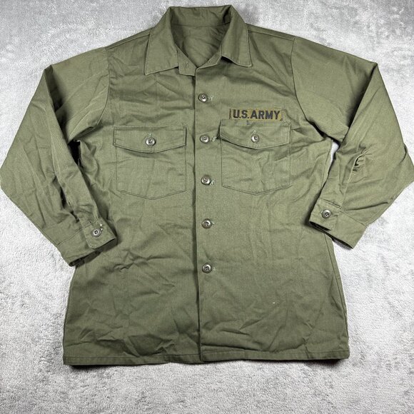 Vintage U.S. Army OG-107 Utility Shirt Jacket Green Military Fatigue Cotton L - Picture 1 of 9